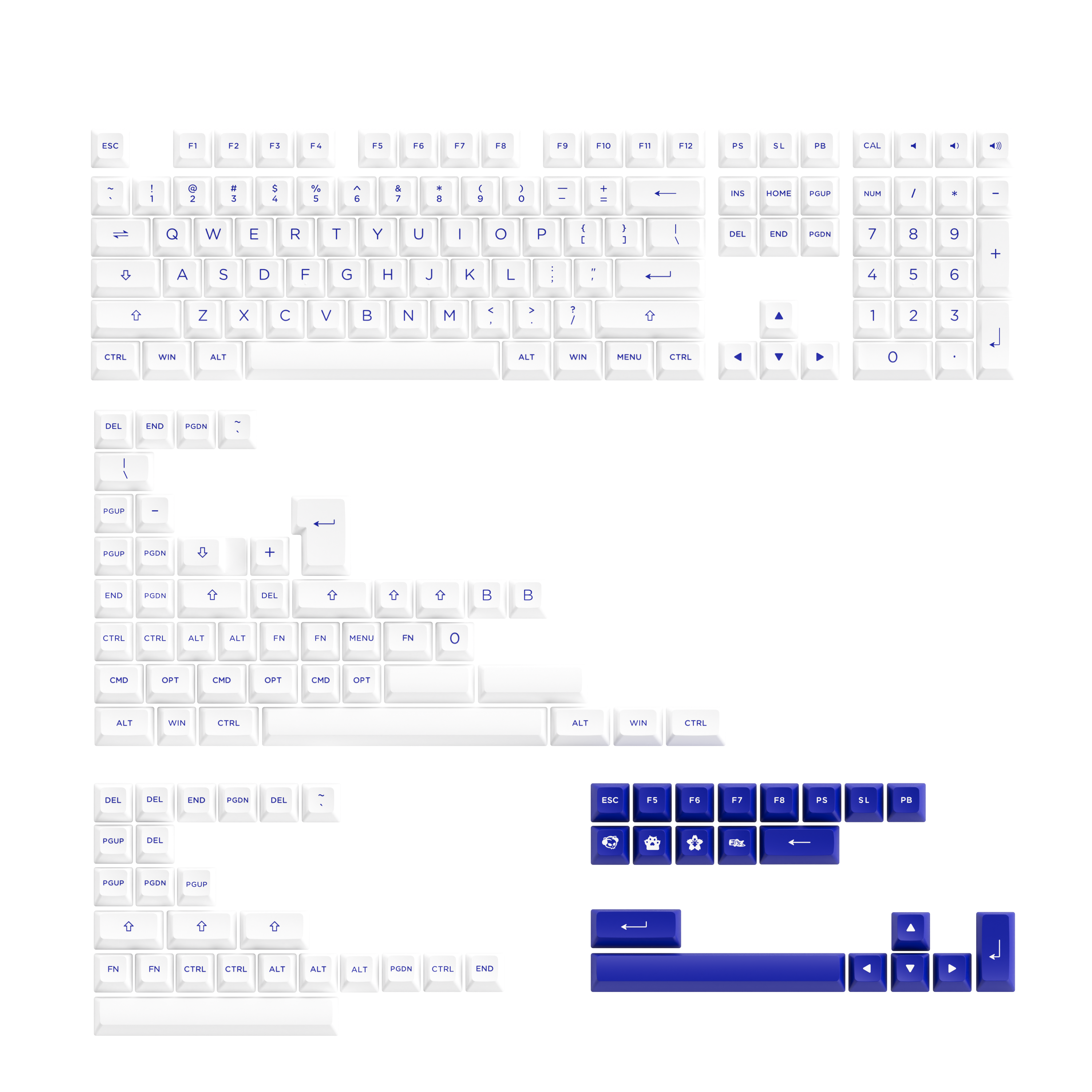 Ensemble de touches bleu sur blanc (197 touches) 